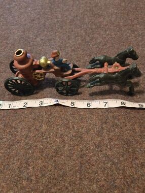 Vintage Cast Iron Fire Engine Toy Horsedrawn Bright Red